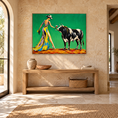 Green Field Bull and Grape Wall Art — interior room setting 3