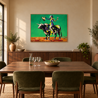 Bull Rider with a Raised Glass Wall Art — interior room setting 2