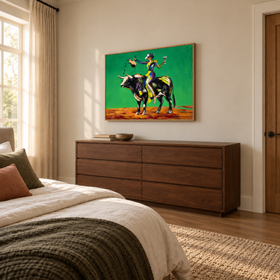 Bull Rider with a Raised Glass Wall Art — interior room setting 3