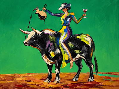 Bull Rider with a Raised Glass Wall Art — complete original artwork