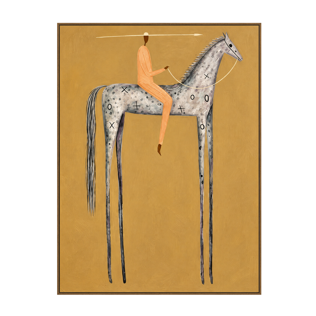 Ochre Rider and Pale Horse Wall Art — full artwork in a natural wood frame