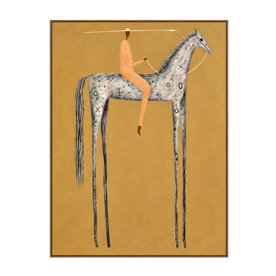 Ochre Rider and Pale Horse Wall Art — full artwork in a natural wood frame