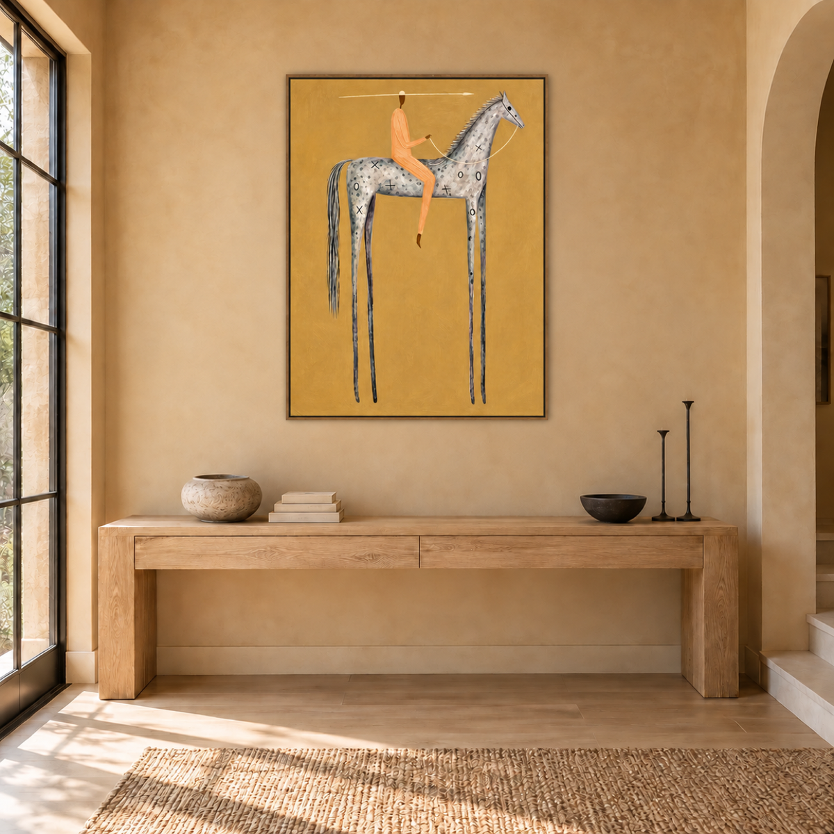 Ochre Rider and Pale Horse Wall Art — interior room setting 1