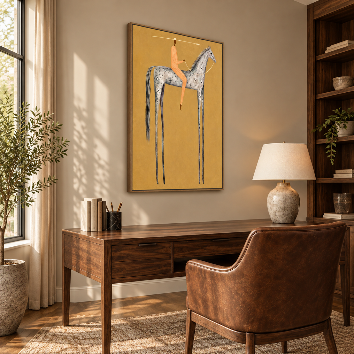 Ochre Rider and Pale Horse Wall Art — interior room setting 2