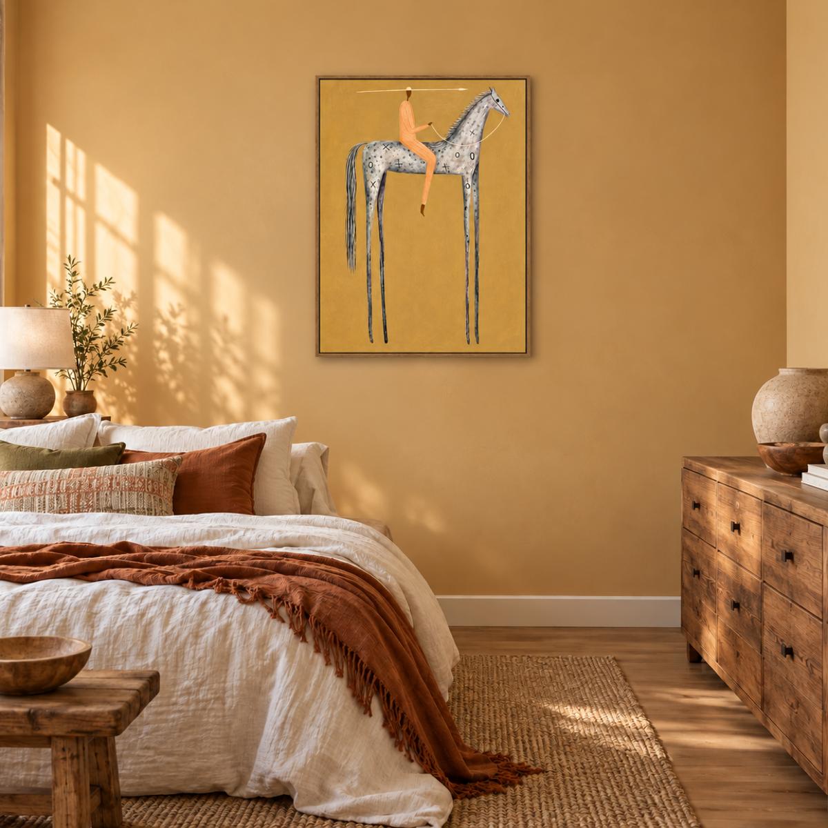 Ochre Rider and Pale Horse Wall Art — interior room setting 3