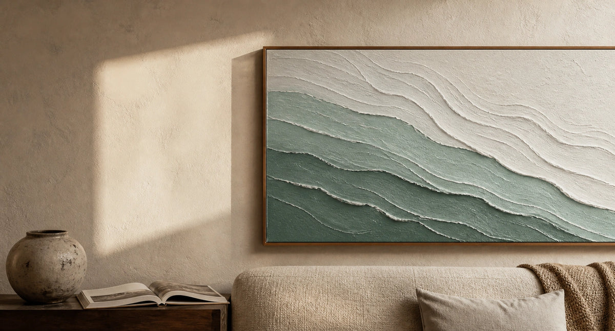 Hand-painted abstract oil artwork in a modern interior