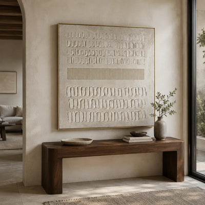 Quiet Marks Textured Wall Art styled in a contemporary entryway | Olyrel