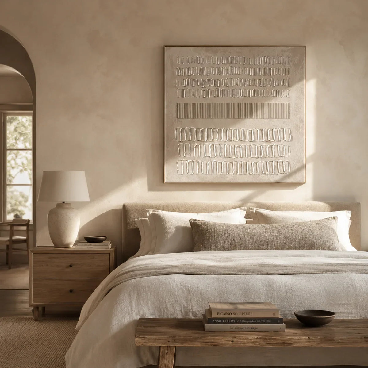 Quiet Marks Textured Wall Art styled in a contemporary entryway | Olyrel