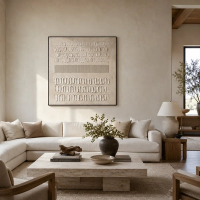 Quiet Marks Textured Wall Art displayed in a bright dining room | Olyrel