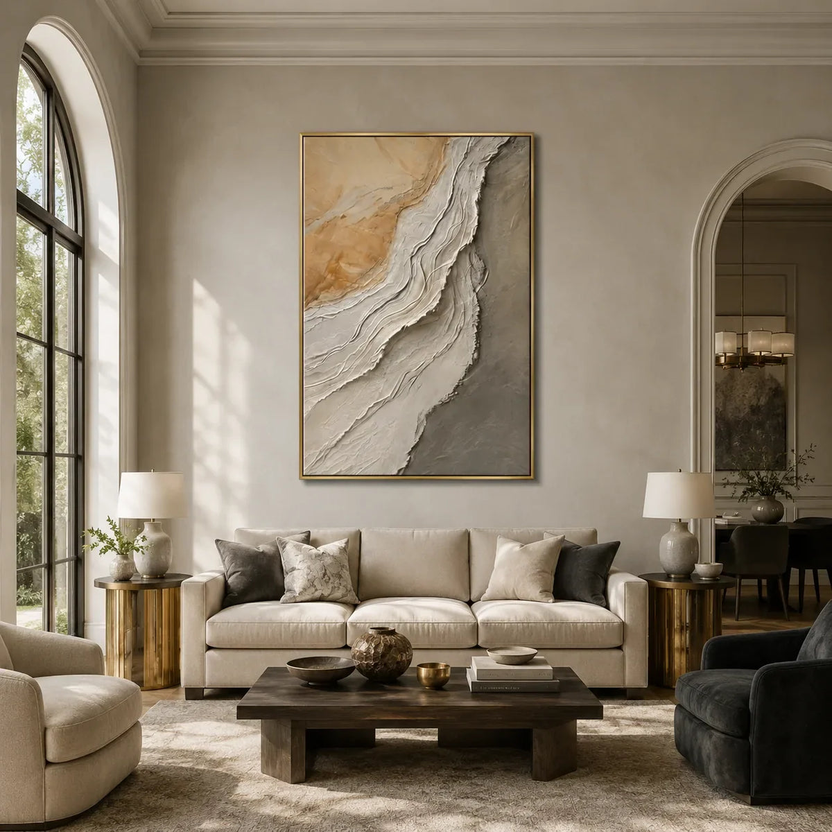 Stone Drift Textured Wall Art styled in a modern living room | Olyrel