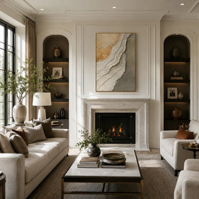 Stone Drift Textured Wall Art displayed in a bright dining room | Olyrel