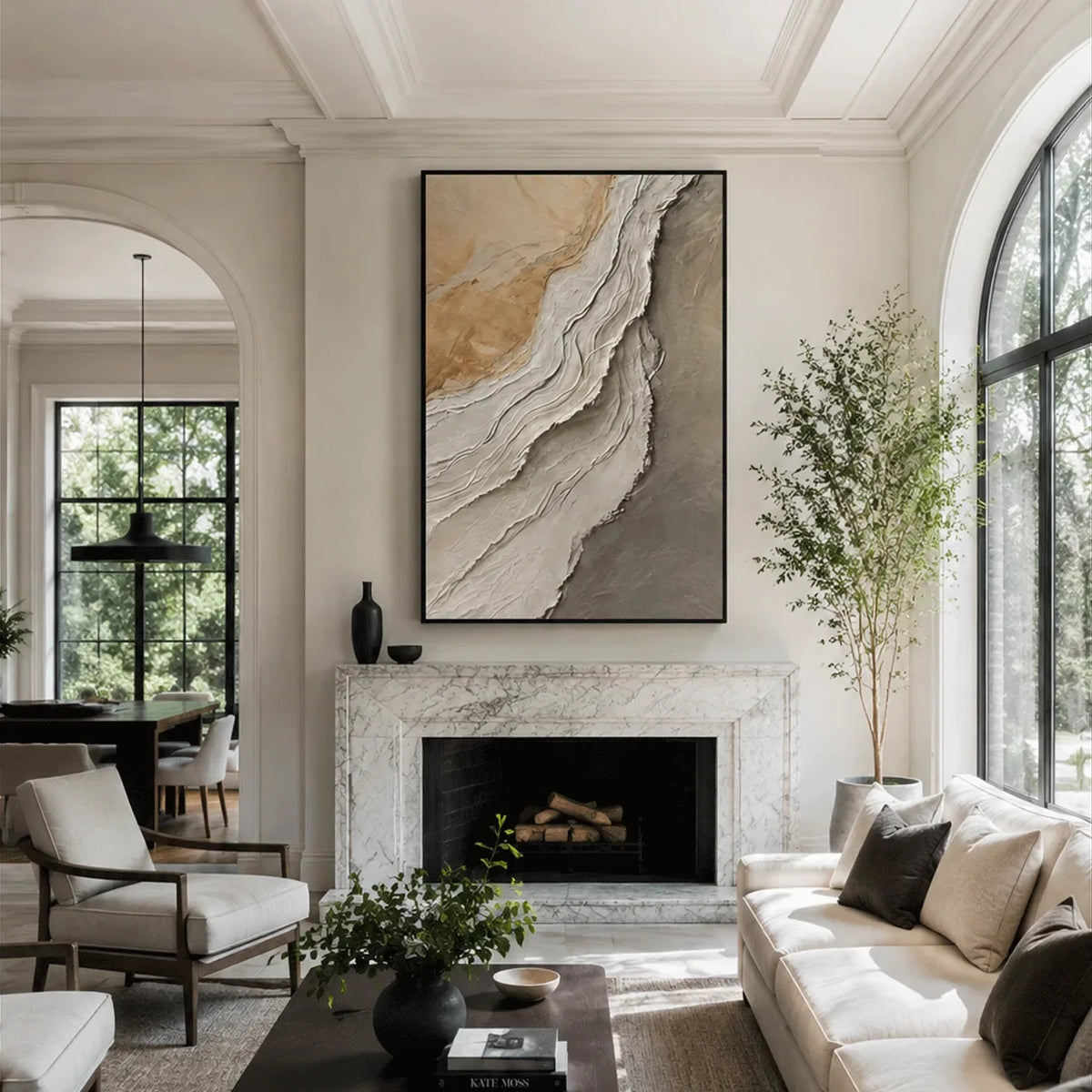 Stone Drift Textured Wall Art shown in a quiet home office | Olyrel