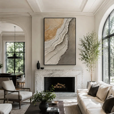 Stone Drift Textured Wall Art shown in a quiet home office | Olyrel