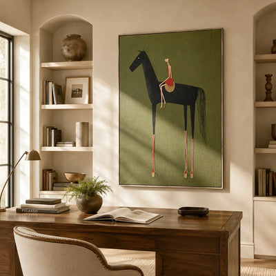 Folk Rider Horse Wall Art shown in a quiet home office | Olyrel