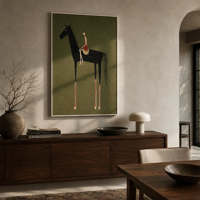 Folk Rider Horse Wall Art displayed in a bright dining room | Olyrel