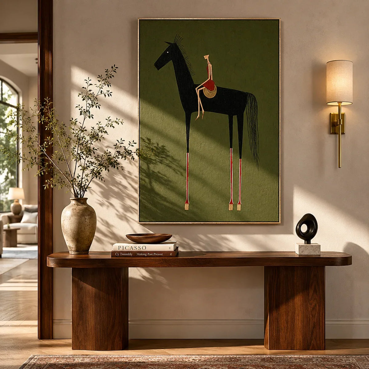 Folk Rider Horse Wall Art shown in a quiet home office | Olyrel