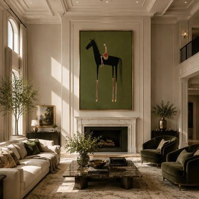 Folk Rider Horse Wall Art styled with minimal interior decor | Olyrel