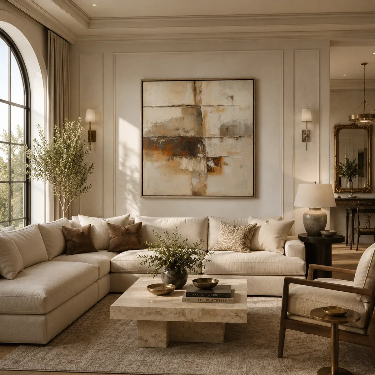 Rust Horizon Abstract Wall Art displayed in a bright dining room | Olyrel