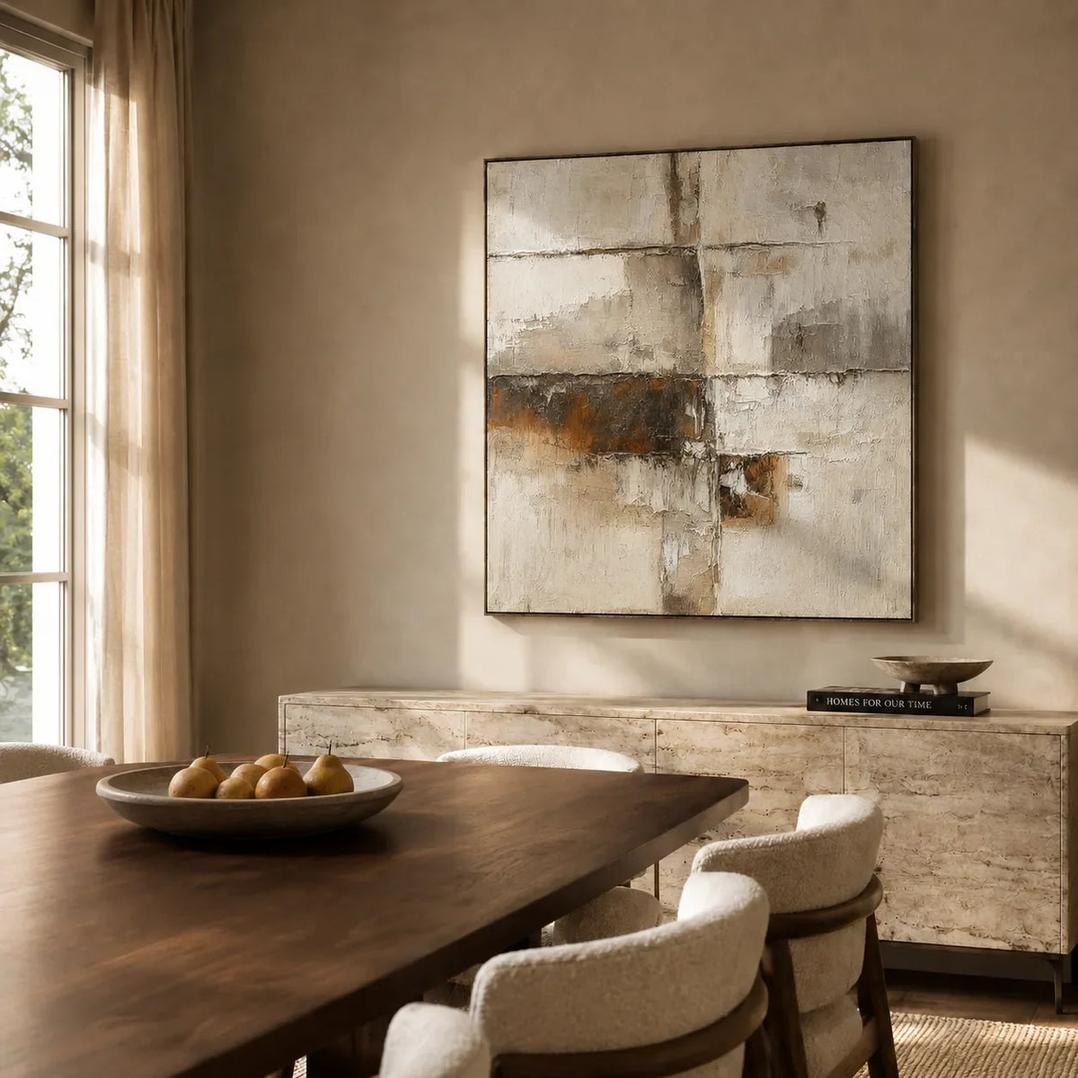 Rust Horizon Abstract Wall Art shown in a warm residential interior | Olyrel