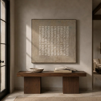 White Rhythm Textured Wall Art displayed in a bright dining room | Olyrel