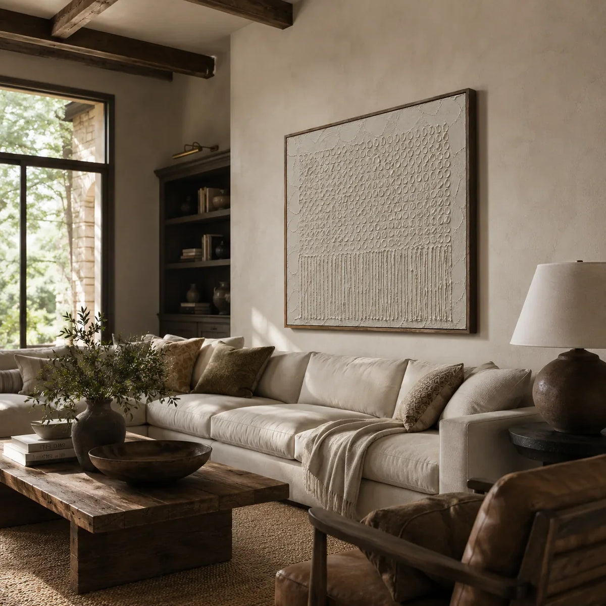 Ivory Weave Textured Wall Art displayed above a sofa in a neutral interior | Olyrel