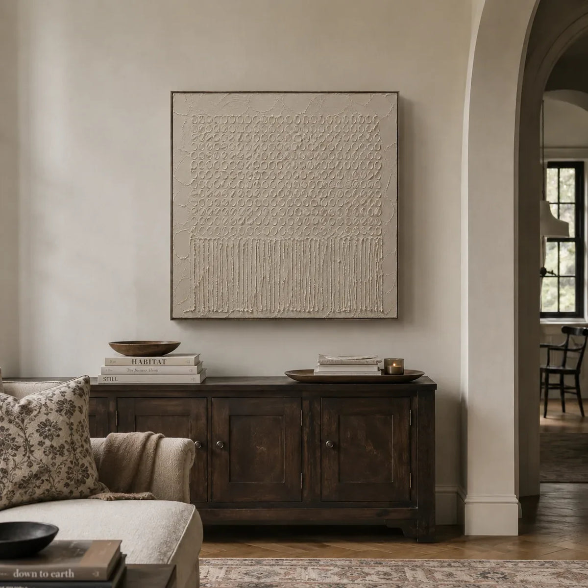 Ivory Weave Textured Wall Art displayed in a bright dining room | Olyrel