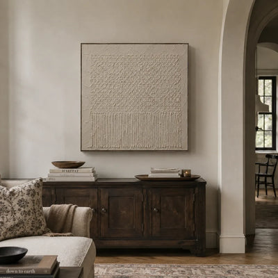 Ivory Weave Textured Wall Art displayed in a bright dining room | Olyrel