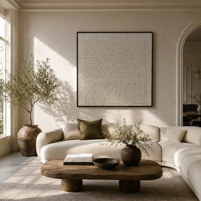 Ivory Weave Textured Wall Art displayed in a collected studio setting | Olyrel