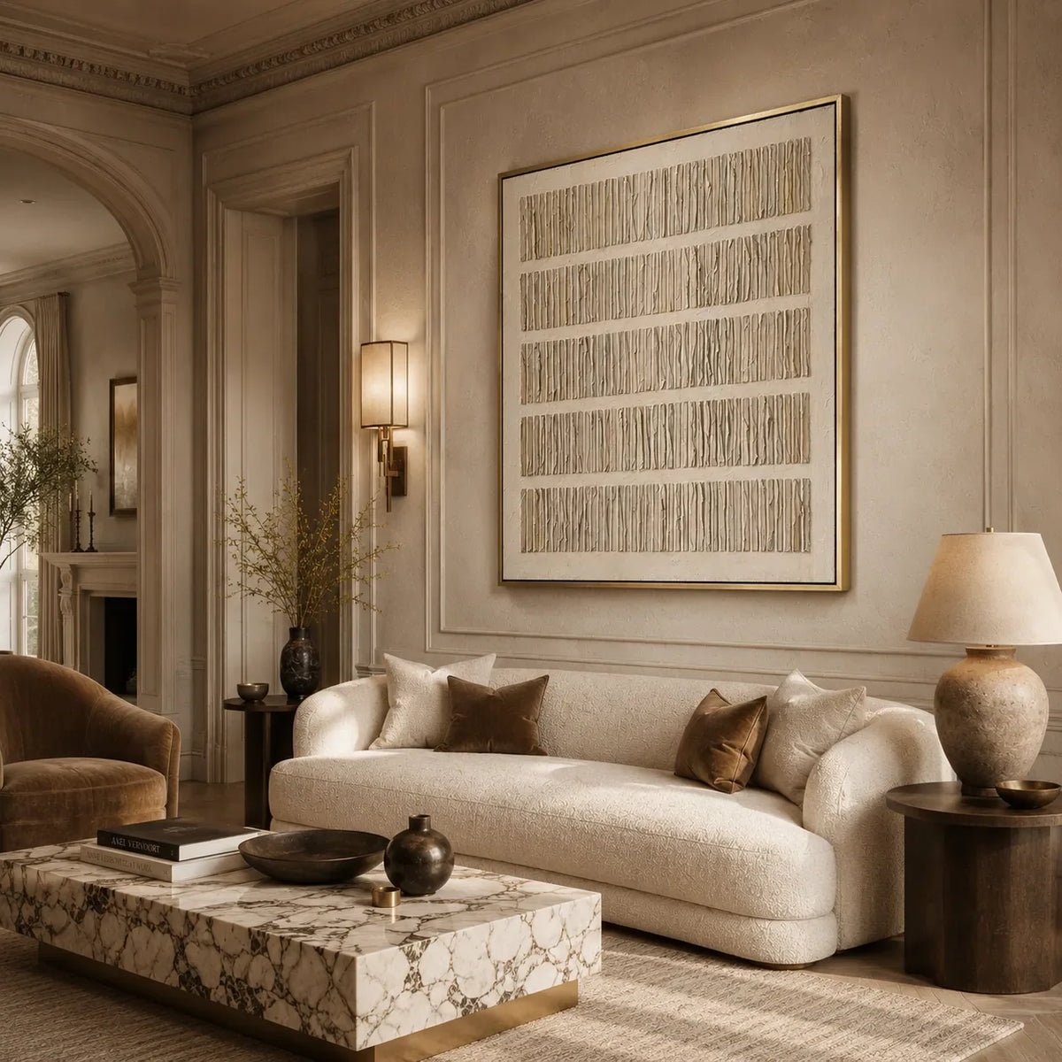 Folded Lines Textured Wall Art styled in a modern living room | Olyrel