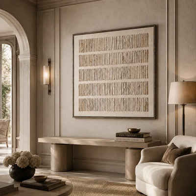 Folded Lines Textured Wall Art displayed above a sofa in a neutral interior | Olyrel
