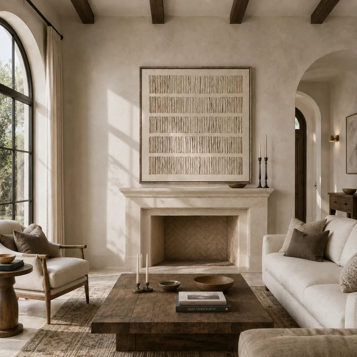 Folded Lines Textured Wall Art styled in a contemporary entryway | Olyrel