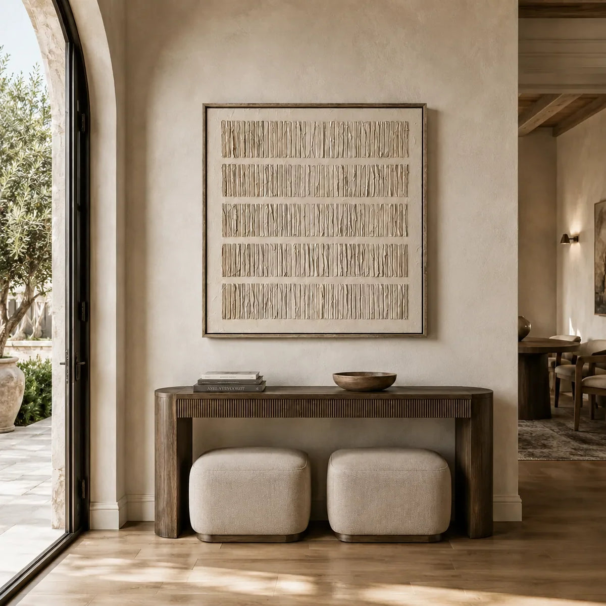 Folded Lines Textured Wall Art displayed in a bright dining room | Olyrel
