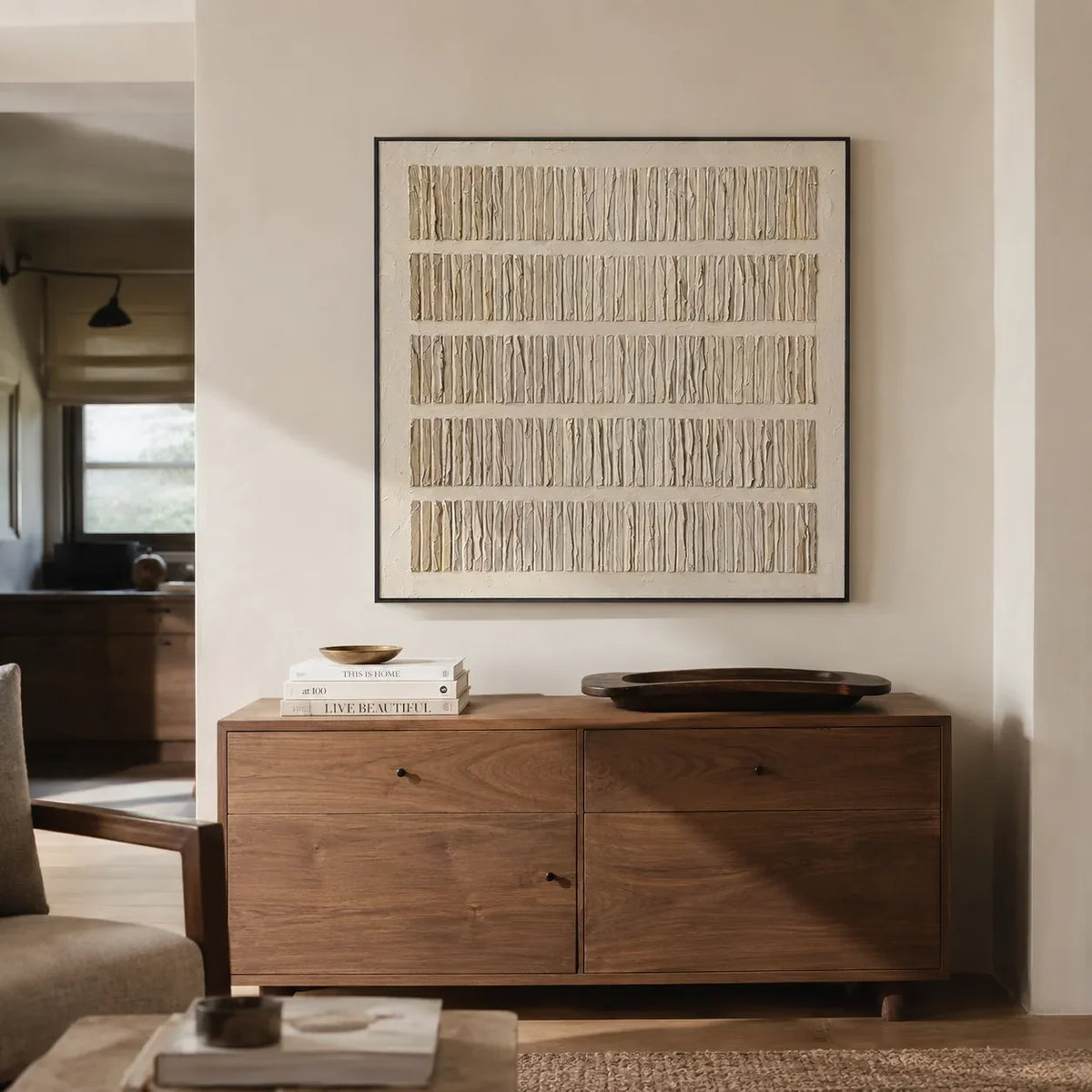 Folded Lines Textured Wall Art shown in a quiet home office | Olyrel