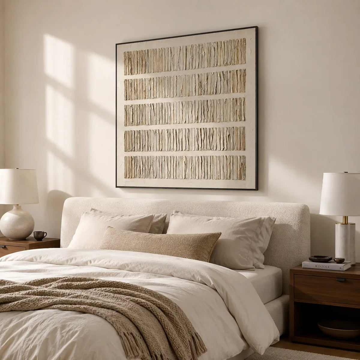 Folded Lines Textured Wall Art styled with minimal interior decor | Olyrel