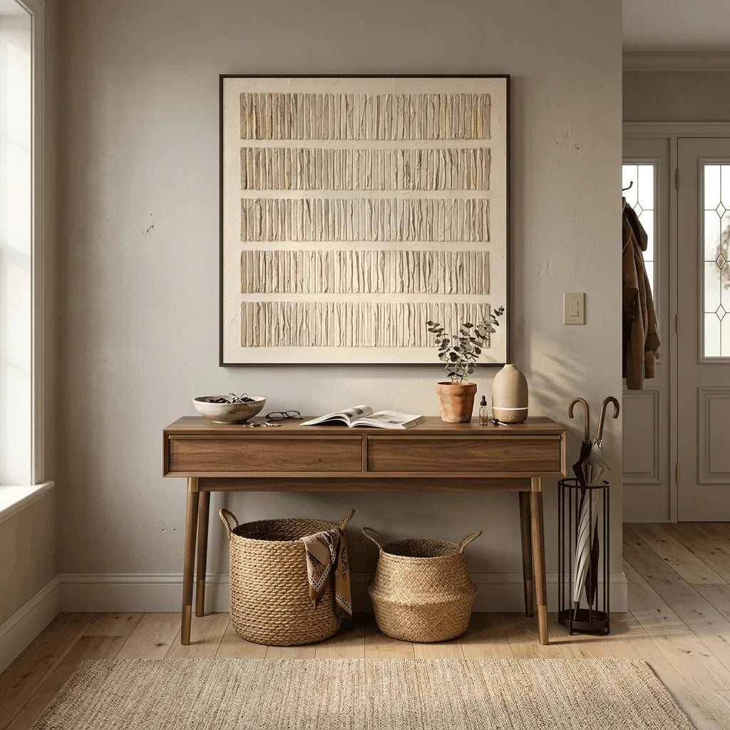 Folded Lines Textured Wall Art shown in a warm residential interior | Olyrel