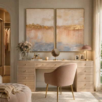 Blush Horizon Diptych Wall Art room scene 3 | Olyrel
