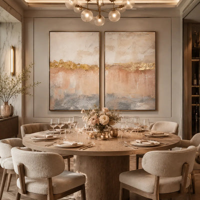 Blush Horizon Diptych Wall Art room scene 5 | Olyrel