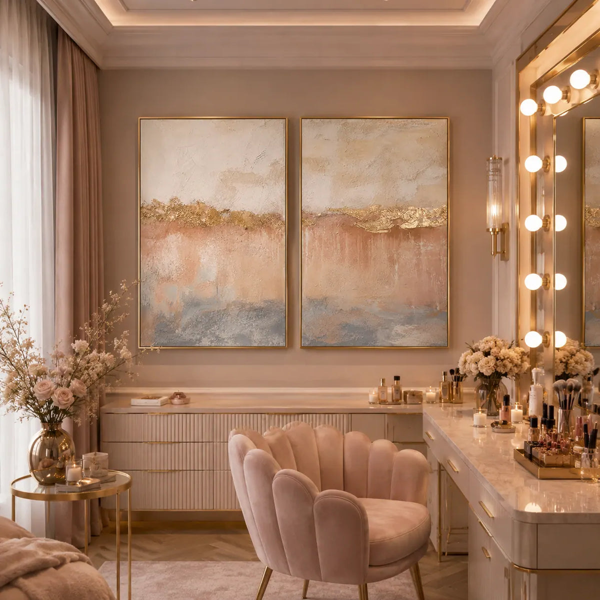 Blush Horizon Diptych Wall Art room scene 6 | Olyrel