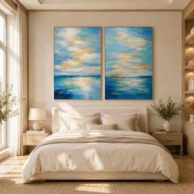 Azure Tide Diptych Wall Art room scene 3 | Olyrel