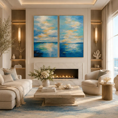 Azure Tide Diptych Wall Art room scene 4 | Olyrel