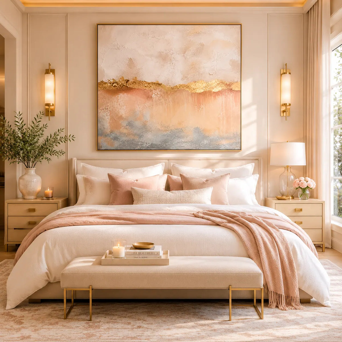 Blush Veil Textured Wall Art room scene 4 | Olyrel