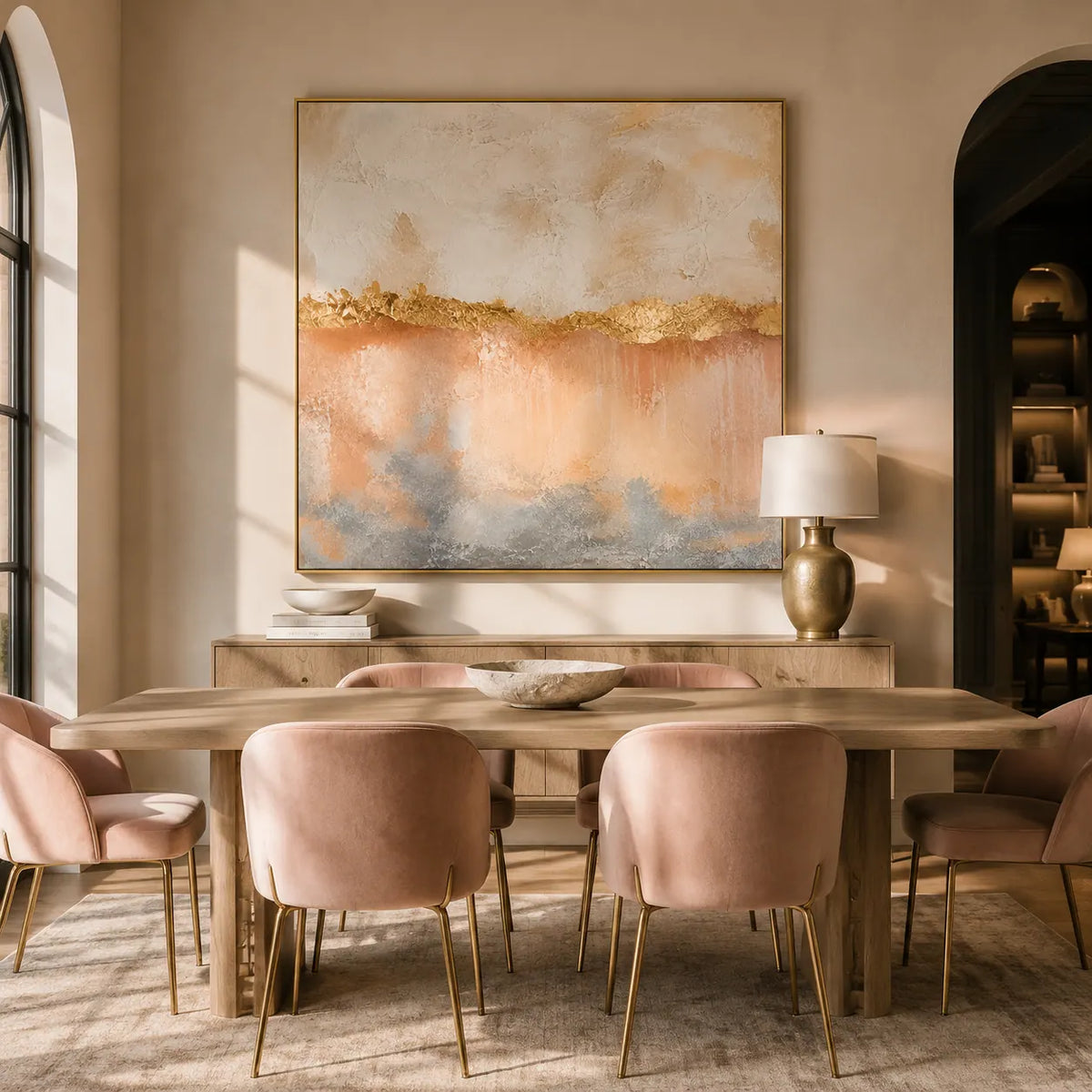 Blush Veil Textured Wall Art room scene 5 | Olyrel