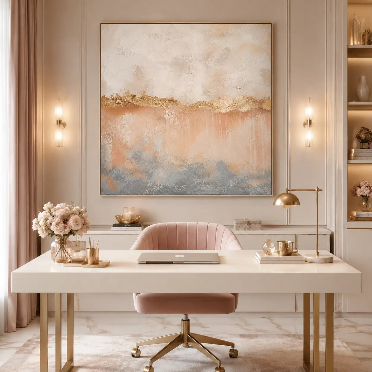 Blush Veil Textured Wall Art room scene 7 | Olyrel