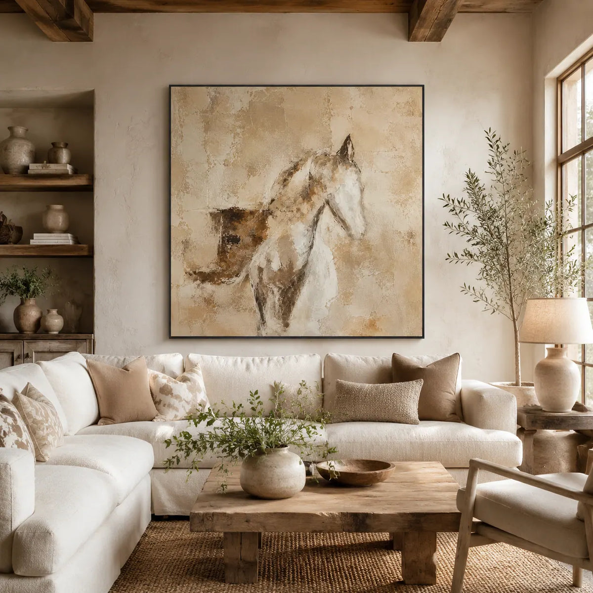 Ochre Horse Study Wall Art room scene 2 | Olyrel