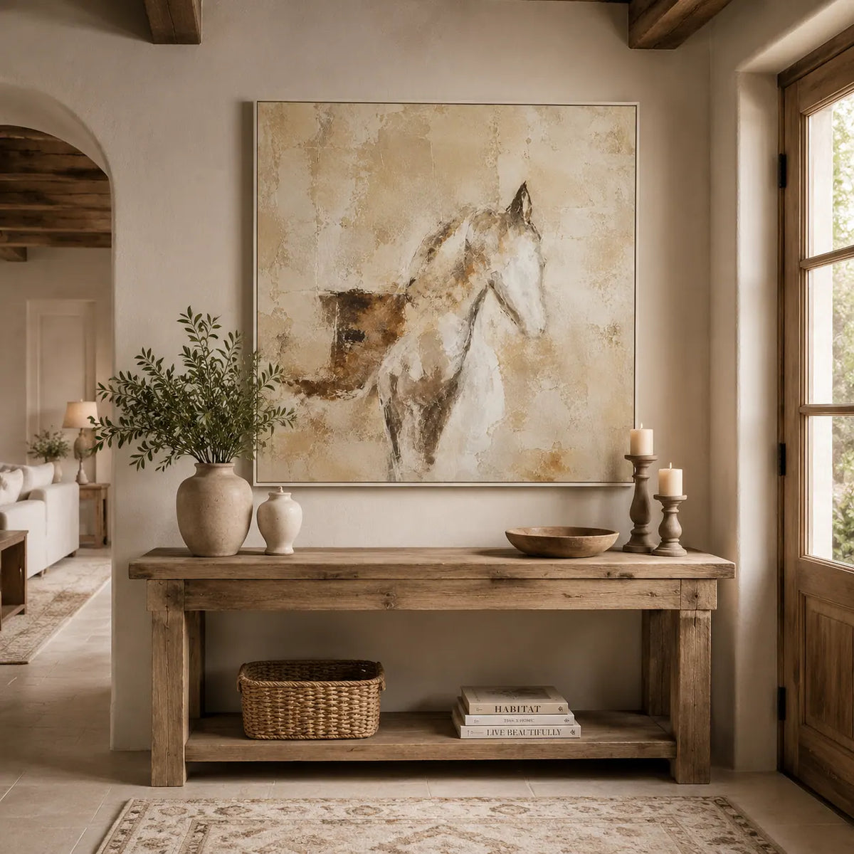 Ochre Horse Study Wall Art room scene 4 | Olyrel