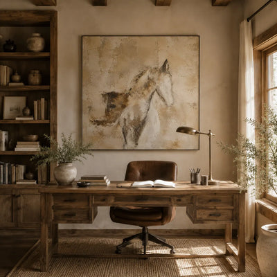 Ochre Horse Study Wall Art room scene 5 | Olyrel