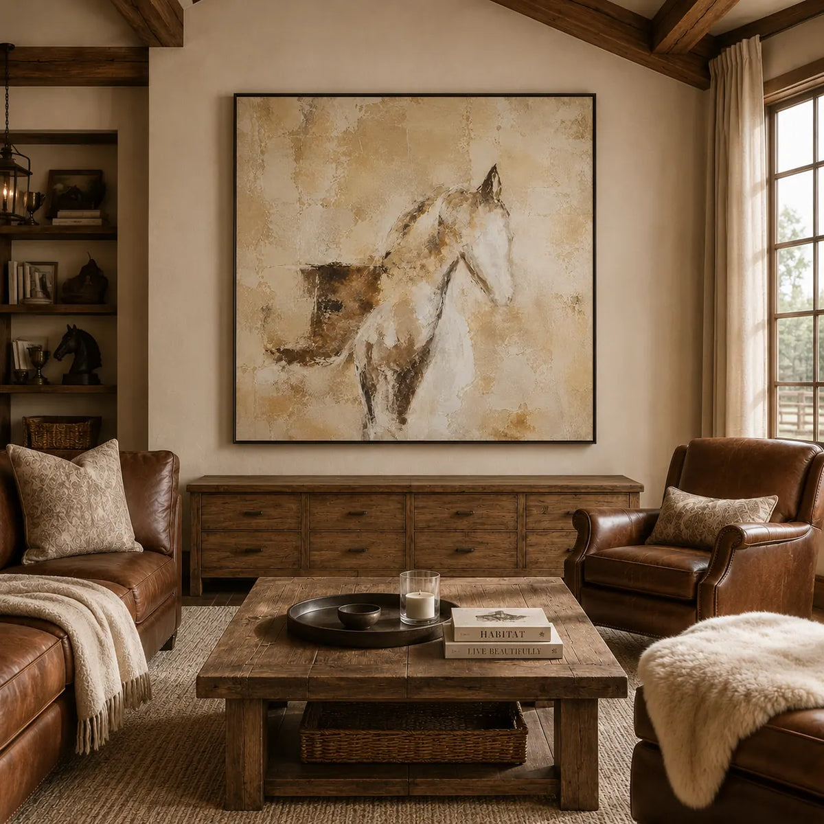 Ochre Horse Study Wall Art room scene 6 | Olyrel