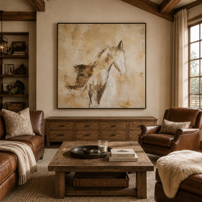 Ochre Horse Study Wall Art room scene 6 | Olyrel