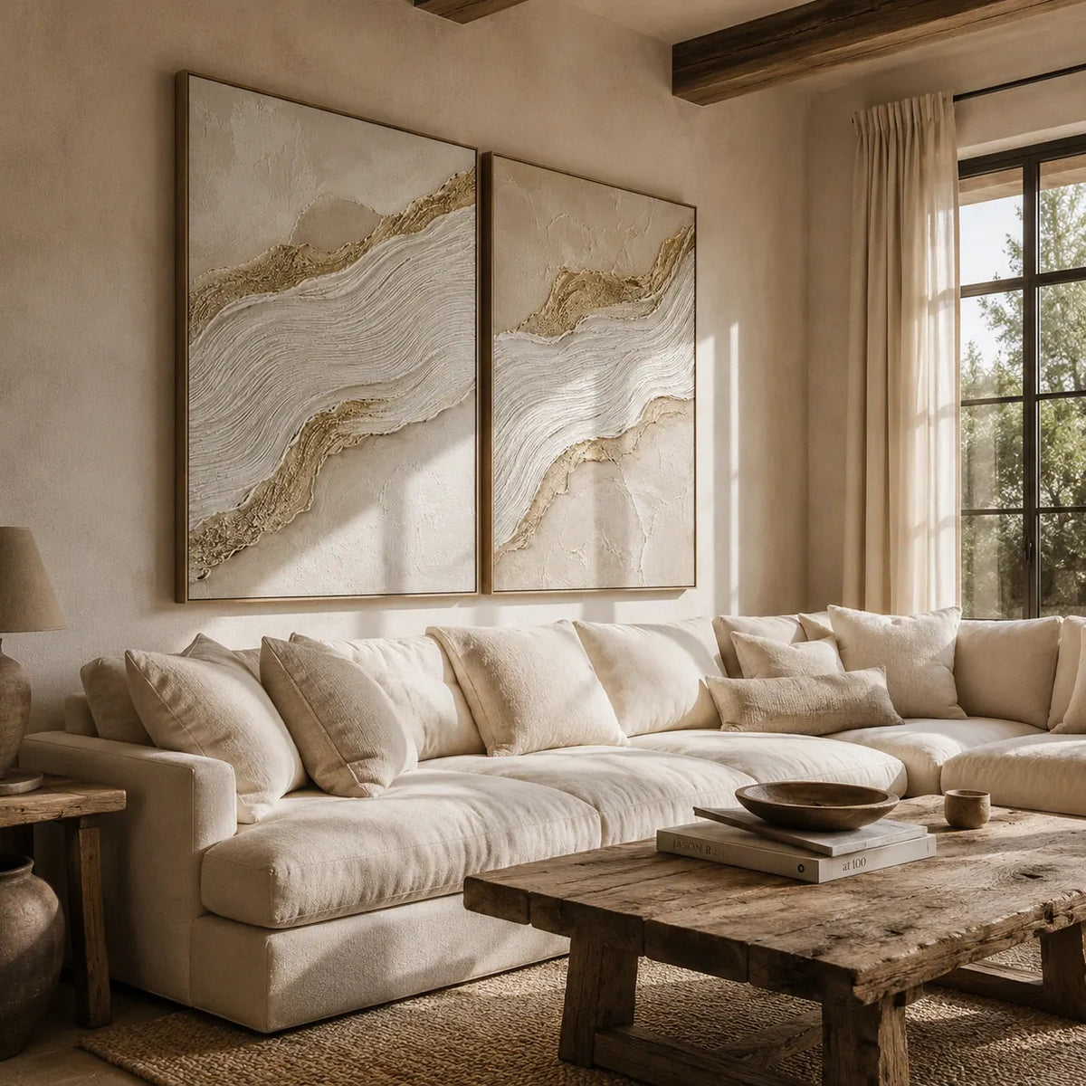Gilded Wave Diptych Wall Art room scene 4 | Olyrel