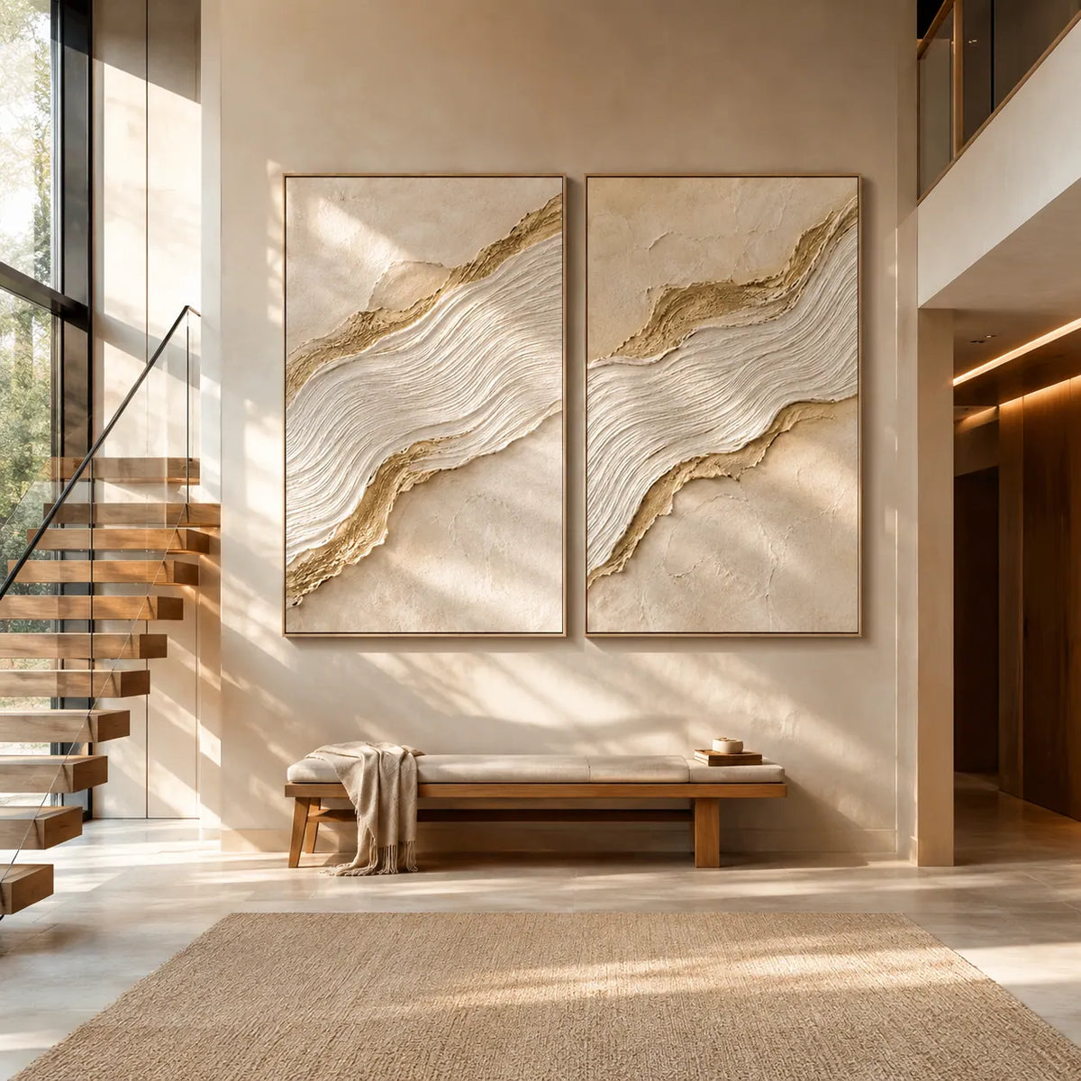 Gilded Wave Diptych Wall Art room scene 6 | Olyrel